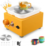 Mini Electric Pottery Machine, Couleeur 2000 RPM 10/6,5 cm reguleeritava kiirusega metallist p&ouml;&ouml;rleva keraamika ratas koos savi vormimise t&ouml;&ouml;riist ja ABS bassein keraamika DIY (kollane)