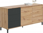 Habitdesign Brooklyn Sideboard with 2 Doors and 3 Drawers, Buffet for Living Room, Finish in Nodi Oak and Charcoal Grey, Dimensions: 154 cm (W) x 74 cm (H) x 41 cm (D)