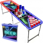 Official Spotlight Beer Pong Table Set with LED Lighting LED Beer Pong Full Pack Includes 1 beer pong table + 120 cups 53 cl (60 red and 60 blue) + 6 ping pong balls | premium quality.