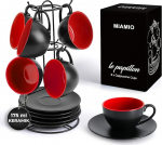MIAMIO - 6 x 175 ml tassit&auml;it cappuccino tassid koos taldriku ja alusega / cappuccino tasside komplekt - Le Papillon kollektsioon (punane) kivitoode