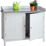 Mendler Garden Cabinet with Worktop HWC-L69, Planting Table, Outdoor Fir Wood, FSC-Certified, 86 x 104 x 52 cm, White