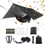 (Update to oversized rain fly) portable camping hammock set, single double hammock, mosquito net, insect net, canopy, high-strength parachute fabric hammock (black)