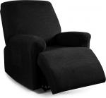 LiveGo Polar Fleece Recliner Cover, Stretch Chair Cover 4 Pieces 1 Seater Armchair Sofa Cover Furniture Protector Armchair Slipcover with Elastic Bottom, Machine Washable (M-Black)