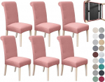 SPRINGRICO 6 Pack Dining Room Chair Covers with Seat Belt, Stretch Parsons Chair Slipcover Washable Kitchen Dining Chair Cover Removable Seat Protector Set of 6, S1 - Pink