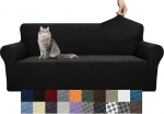 YEMYHOM Jacquard Couch Cover, High Stretch Sofa Covers for 3 Cushions Pet Dog Cat Safe Slipcover Non-Slip Magic Elastic Furniture Protector (Sofa, Black)