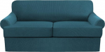 Pack of 3 Sofa Covers, Stretch Couch Covers for T Cushions, Sofa Slipcovers, Soft Furniture Covers with 2 Individual T Cushion Shape Seat Covers (Teal, Love Seat XL)