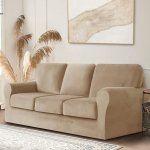 OKYUK Stretch Velvet Diivan Cover Slipcovers diivanile eraldi padjad ja seljatoed koos elastse reguleerimise rihmaga Slipcover (beež, 3 istekohta-7tk)