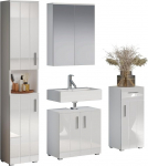 trendteam smart living - 4-osaline vannitoakombineeritud vannitoam&ouml;&ouml;bel - Vannituba - Wons - kokkupandud m&otilde;&otilde;tmed (B x K x S) 164 x 192 x 32 cm - V&auml;rv valge k&otilde;rgl&auml;ikega - 220790101