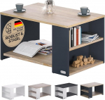 Casaria kohvilaud hoiuruumiga Hall puit 2 kambriga 90 x 60 x 50 cm kriimustuskindel 50 kg kandev&otilde;ime Ristk&uuml;likukujuline riiul k&uuml;ljelaud elutuba diivanil diivanilaud