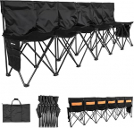 VEVOR Portable Team Bench Camping Bench (6 inimest) koos k&uuml;ljetaskute ja kandekoti ja seljataskuga, kokkupandav pink koos seljatoega, k&uuml;lgpink jalgpallile pesapallile v&auml;ljas must