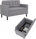 Mingone diivan 2-kohaline diivan koos hoiuruumiga Diivanitool v&auml;ike koos seljatoega Modernne disain Pehmest linasest riidest 2 inimesele, helehall