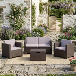 Dmora - Kuiper Outdoor Lounge Set, Outdoor Lounge koos kohvilaudadega, Patio Set koos padjadega, aia komplekt koos diivani ja tugitoolidega, Made in Italy, Brown
