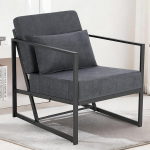 Mingone tugitool polsterdatud kokteilitool polsterdatud tool linasest lounge tool k&auml;sipuudega rauaraamiga elutuppa tumehall 1