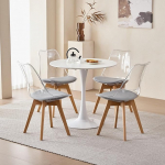 80 cm &uuml;mmargune s&ouml;&ouml;gilaud (MDF) koos 4 l&auml;bipaistva tooliga, s&ouml;&ouml;gikomplekt laua ja toolidega k&ouml;&ouml;ki, s&ouml;&ouml;gituppa, kontorisse, kohvikusse ja muudesse avalikesse ruumidesse (RD Hall)