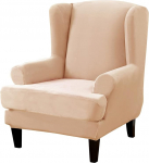 2 tk Wing Back Chair Cover Set 2 in 1 Design eemaldatav High Stretch Soft Velvet Wing Back Chair Cover Slipcover for Living Room Bedroom Hotel (Beež, Velvet)