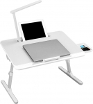 QWORK&reg; laudvoodi S&uuml;learvutilaud reguleeritava k&otilde;rgusega voodilaua kokkupandav laud koos sahtli ja LED-lambiga 60 x 40 cm