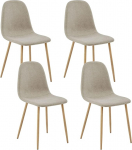 FurnitureR Minimalistlik polsterdatud linasest s&ouml;&ouml;gitoolist 4 v&auml;ikese k&ouml;&ouml;gi ruumi s&auml;&auml;stev k&uuml;ljetool ilma k&auml;etugedeta k&otilde;rge seljatoega iste heledast tammest metallist jalaga beež