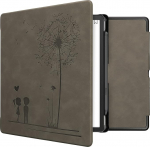 kwmobile Protective Case Compatible with Amazon Kindle Scribe - Faux Leather eReader - Dandelion Love Grey