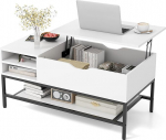 COSTWAY kohvilaud t&otilde;stetava pealisega, kohvilaud reguleeritava k&otilde;rgusega, elutoa laud varjatud hoiukambriga ja eemaldatava riiuliga, pikendatav diivanilaud koju, kontorisse (valge)