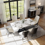 POVISON Modernne s&ouml;&ouml;gilaud 160 cm 4 inimesele, valge s&ouml;&ouml;gilaud k&ouml;&ouml;ki ja s&ouml;&ouml;gituppa, ristk&uuml;likukujuline s&ouml;&ouml;gilaud, valmistatud matist paagutatud kivist, lihtne paigaldus (ilma toolideta)