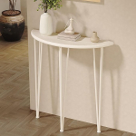 Halbrunder Konsolentisch, Beistelltisch Schmal, Massivholzplatte, Console Table f&uuml;r Flur, Wohnzimmer, Schlafzimmer(White,60x25x80 cm/24x10x31 in)