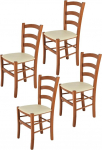 Tommychairs - 4 toolist koosnev komplekt Venice toolid k&ouml;&ouml;ki ja s&ouml;&ouml;gituppa, vastupidav struktuur lakitud p&ouml;&ouml;gipuidust kirsipuust ja polsterdatud iste kunstnahaga elevandiluu v&auml;rvi