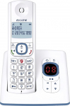 Alcatel F530 juhtmevaba telefon automaatvastajaga, k&otilde;neblokeeringuga, k&auml;ed-vabaduse komplektiga ja kahe otsem&auml;luga, valge/sinine