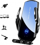 Juhtmevaba autolaadija, telefonihoidja, 15W kiirlaadimine, intelligentne automaatne klamber, tuuleklaas, juhtmevaba laadimine, magnetpea laadimine, USB-kaabel (must)