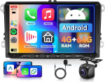 Hodozzy 4G + 64G Android autoraadio VW Golf 5 6 Polo Passat Skoda Touran Tiguan Seat, 9-tolline puuteekraan koos Carplay Android autoga, raadio koos navigatsiooniga Wifi Bluetooth DSP FM / RDS raadio Canbusega