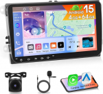 [4G + 64G] Motorsi autoraadio VW Seat Passat Golf 5 6 Polo Skoda koos Apple Carplay Android autoga, 9-tolline autostereo Android 15.0 raadio koos GPS/WLAN/Bluetooth 5.0/EQ/FM/RDS+AHD tagantvaate kaameraga