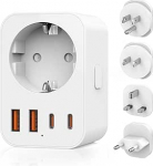 Maailma reisiadapteri komplekt, pistikupesa adapter 2 USB C, 2 USB A ja 1 AC, 4 eemaldatavat adapterit, reisiadapteri t&uuml;&uuml;p A/C/G/B pistik USA, Euroopa, Inglismaa, Jaapani jaoks.