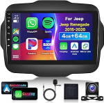 4G 64G VECHTEL 9-tolline Bluetooth autoraadio Jeep Renegade 2016-2020 Carplay Android auto, Android 15, DSP, 1280 x 720, WiFi GPS Navi, Mirror Link, RDS/FM raadio 2 DIN koos AHD tagurduskaameraga