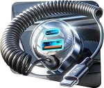 LISEN 65 W Sigaretis&uuml;&uuml;taja USB C 12 V USB adapter Kiirlaadija 65 W + 30 W sisset&otilde;mmatav spiraalkaabel, USB C [Dual Chip PD & QC3.0] autolaadija iPhone 17 16 16 15 14 Pro Max, Galaxy S25 S24 jaoks.