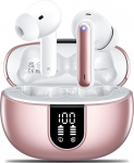 AOVOCE Bluetooth k&otilde;rvaklapid, juhtmevabad Bluetooth 5.3 spordi k&otilde;rvaklapid 4 x ENC mikrofoniga, bassistereo ja 42 tundi m&auml;nguaega, IPX7 veekindlad k&otilde;rvaklapid, LED aku n&auml;idik, roosakas kuldne