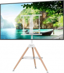 Technolenz telerialus, valmistatud t&auml;ispuidust ja terasest, ideaalne elutuppa, magamistuppa, kontorisse v&otilde;i &uuml;ritustele, reguleeritava k&otilde;rgusega ja p&ouml;&ouml;ratav, kuni 60 mm telerile, heledale, riiuliga.