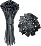 Oksdown Pack of 100 kaablisidemete must 350 x 4,8 mm pikkune nailonplastist suur kaabli t&otilde;mblukud 60 t&uuml;kki tugev paigaldus alus liimip&otilde;hi kruvip&otilde;hi 25 x 25 mm kaablisidemete komplekt kaabliside kaablijuhtimine