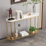 IYUESQ Rechteckiger Konsolen-Sofatisch, Eingangstisch, Moderne schmale Flurtische mit Regalen, 2-stufiger Stauraum f&uuml;r Flur-, Eingangs- und Wohnzimmerm&ouml;bel (Gold, 120 cm)