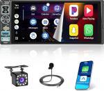 Hikity autoraadio Bluetooth 1 DIN traadita Carplay Android autoga, 1 DIN raadio 6,8-tollise puuteekraaniga, Mirror Link, FM-raadio, Type-C, 2USB, SWC, EQ, tagurduskaamera, MIC