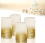 Candelo Komplekt 4 Ambiente Rustic Pillar k&uuml;&uuml;nlaid - valge metalne kuld - k&uuml;&uuml;nal 12 cm - pikk p&otilde;lemisaeg ca 54 tundi j&otilde;uluk&uuml;&uuml;nlad advendip&auml;rg