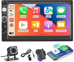 2 DIN raadio traadita Carplay & Android Car - 7-tolline puuteekraaniga Double DIN raadio koos EQ, Mirror Link, FM-raadio, Bluetooth, TF/AUX/USB port, roolijuhtimine + tagurduskaamera