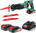 Hychika Reciprocating Saw, 18 V Cordless Reciprocating Saw With 2 x 2000 mAh Batteries, Variable Speed From 0 to 2800 RPM, 4 Saw Blades, Quick Charger, LED Light, Ideal For Cutting Wood And Metal