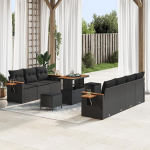 Rantry 10-teiliges Garten Sofa Set mit Kissen Schwarz Poly Rattan Akazie Gartenlounge Model3363139