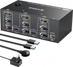 USB 3.0 KVM Switch 2 PC 3 monitori 8K @ 60Hz 4K @ 144Hz, kolmekordne monitor KVM Switch 2 Display Port + 1 HDMI 2 PC jagamiseks 4 USB seadet Hiir, klaviatuur, juhtmega kaugjuhtimispult (8K HDMI DP 2 in 3 out KVM)