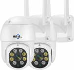 Hiseeu 2 pieces in one pack: 5MP surveillance camera outdoor WiFi, 360&deg; display PTZ camera with 5x digital zoom, colour night vision, 2-way audio, IP66 waterproof, cloud/SD card storage