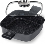 STONELINE Smart Serving Pan 24 cm, kandiline pann koos kaanega, eemaldatav k&auml;epide, survevalatud alumiiniumist praepann induktsioonile, k&otilde;ikidele pliidit&uuml;&uuml;pidele, mittekleepuv pinnakate t&otilde;eliste kivipuru osakestega, hall