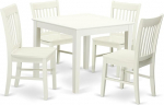 East West Furniture 5-osaline s&ouml;&ouml;gilauakomplekt - laud ja 4 puidust s&ouml;&ouml;gitooli, linane valge v&auml;rvi