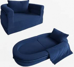 Wonder Space Eelnevalt kokkupandud laste vahtpolsterdussohv koos teki ja padjaga, v&auml;ikelapse 3-in-1 konverteeritav diivan, kokkupandav siseruumide lamamistool ja kokkupandav p&otilde;randavoodi poistele ja t&uuml;drukutele (merev&auml;gi).