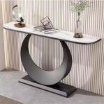 Konsolentisch Moderner Konsolentisch F&uuml;r Den Eingangsbereich Als Wohndekor, Schmaler Sofatisch Mit 12 Mm Steinplatten-Tischplatte Und Stabilem Metallsockel(Black+White,150cm/59in)