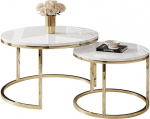 lukmebel Round Coffee Table Set of 2 - CIRI 2-in-1 - &Uuml;mmargune k&uuml;ljelaud - Kohvilaud - Industrial Decoration - Dekoratiivne elutuba - V&auml;ike k&uuml;ljelaud - Diivanilaud - Kohvilaud White High Gloss