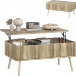 HOMCOM H&ouml;henverstellbarer Couchtisch f&uuml;r Wohnzimmer, Esszimmer, mit versteckten Aufbewahrungsf&auml;chern und Kiefernbeinen, 91 x 56-80,5 x 43-57,5 cm, Eiche